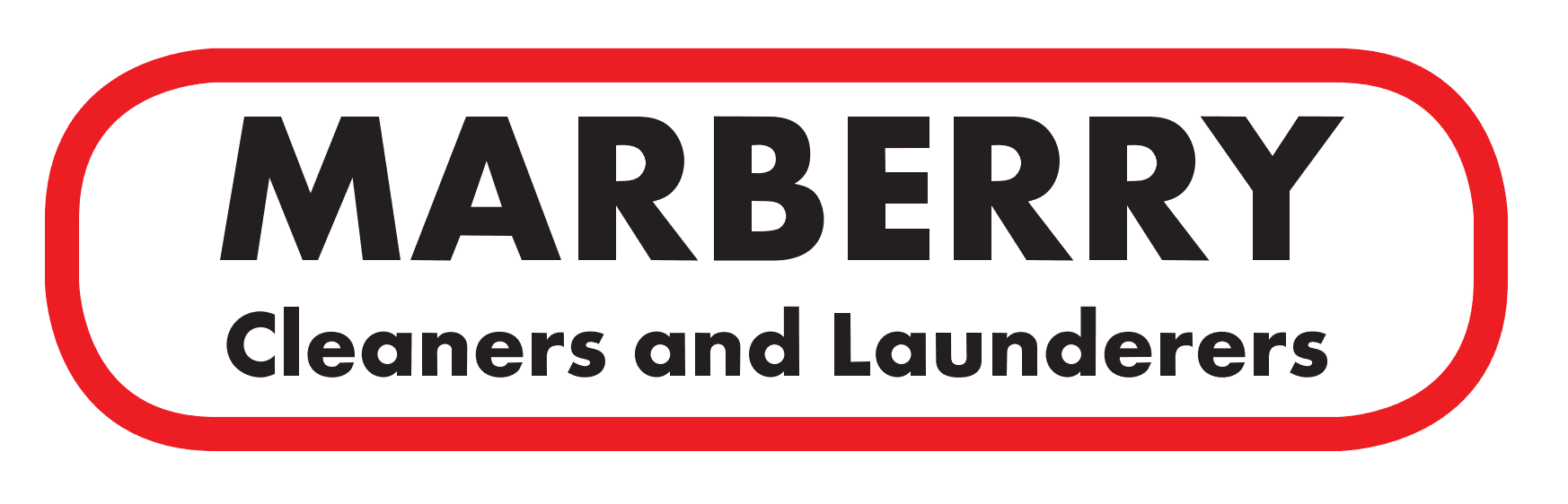 Logo reading “MARBERRY Cleaners and Launderers” in bold black text, surrounded by a red outlined rectangular border.